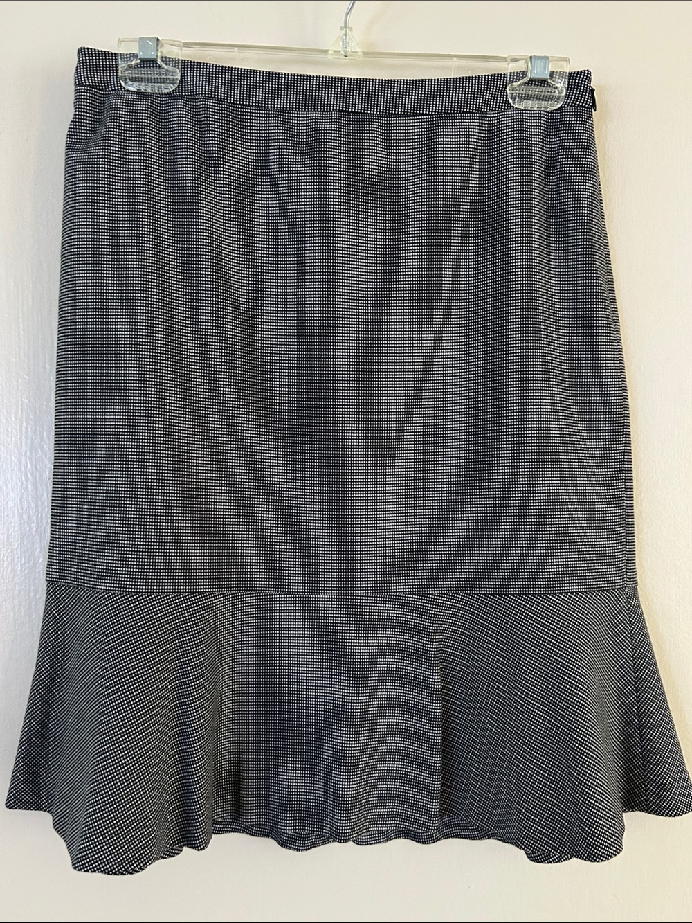 LOFT Black & White Micro-Dot Pencil Skirt with Flounce Hem